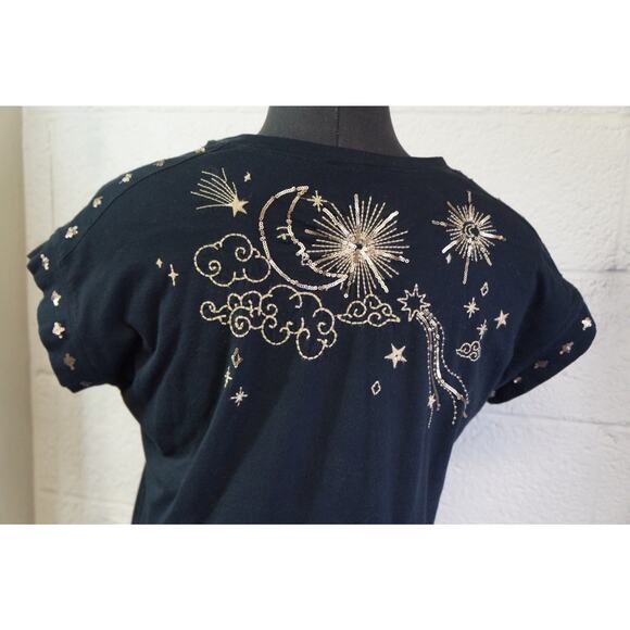 Johnny Was Relaxed Sequin Top Warm Your Soul Sz M-shirt Black Gold Embroided - Picture 5 of 11